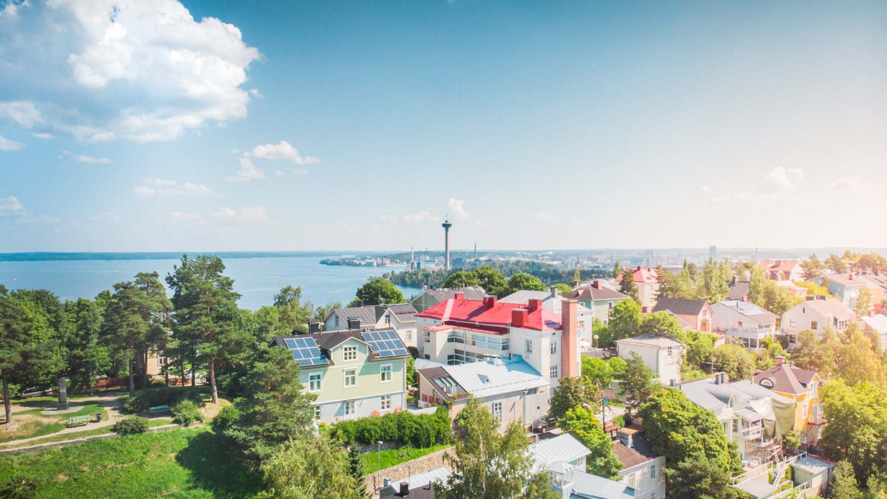 Talent Tampere - Drone view of Tampere from Pispala in summer, Picture by Laura Vanzo