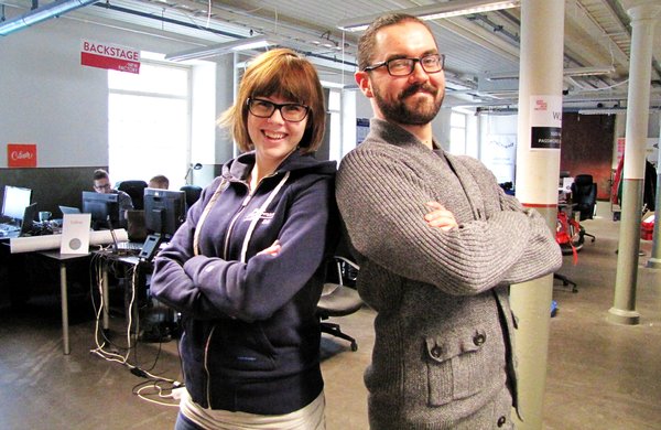Game development in the good team spirit of the New Factory – Minna Eloranta from the Stardust Galaxy Warriors team and Antti Salomaa from Tampere Game Factory project.​