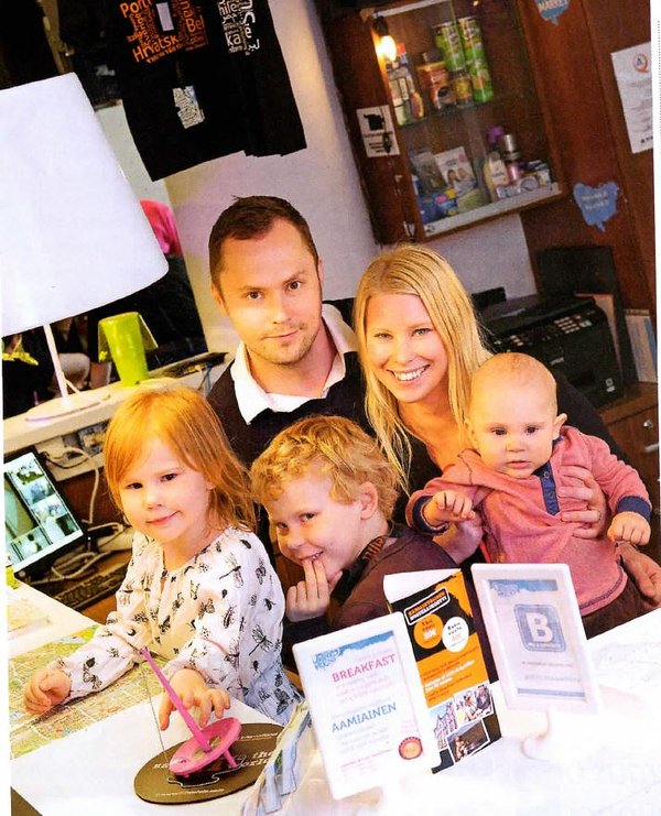 This is the Virkki family: Ville and Eveliina Virkki with their daughter Oona, son Roope and baby Nooa.​
